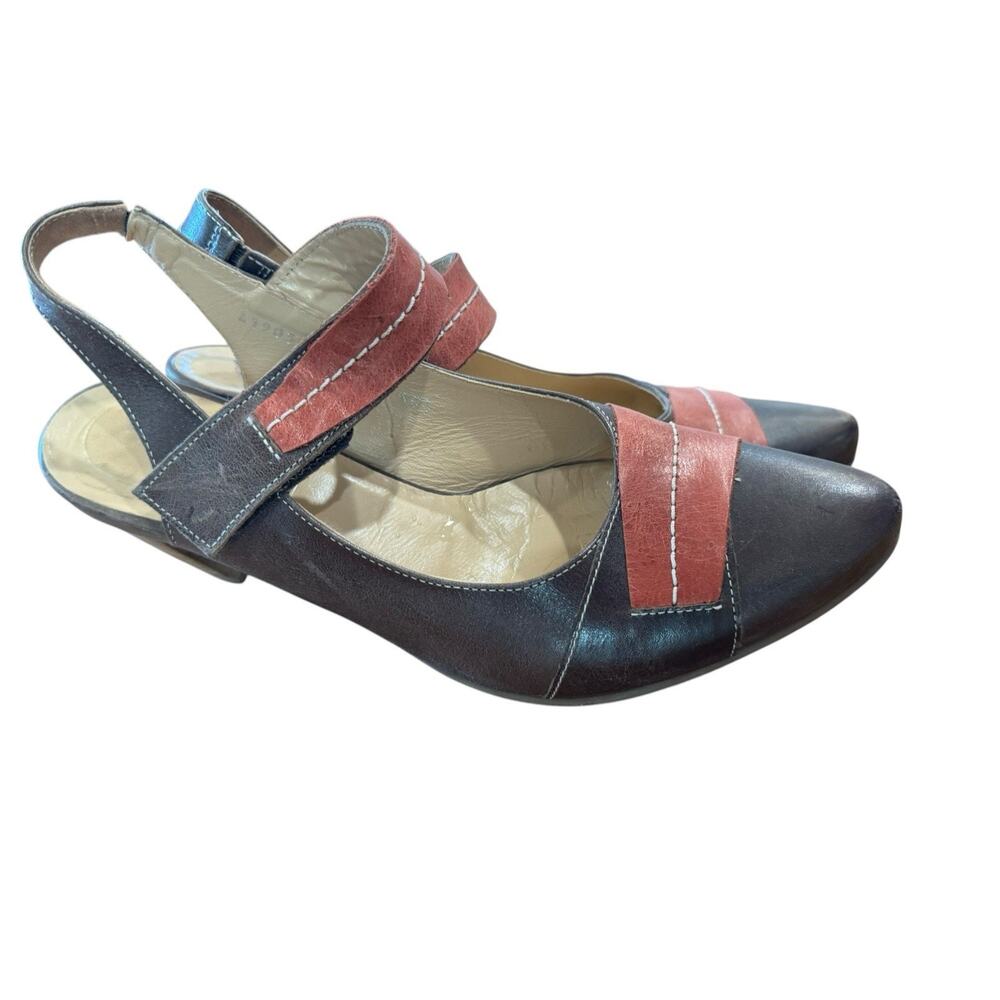 Women’s 9.5 Fidji leather slingback Wood block heel sandal Boho Patchwork Spring - Picture 6 of 13